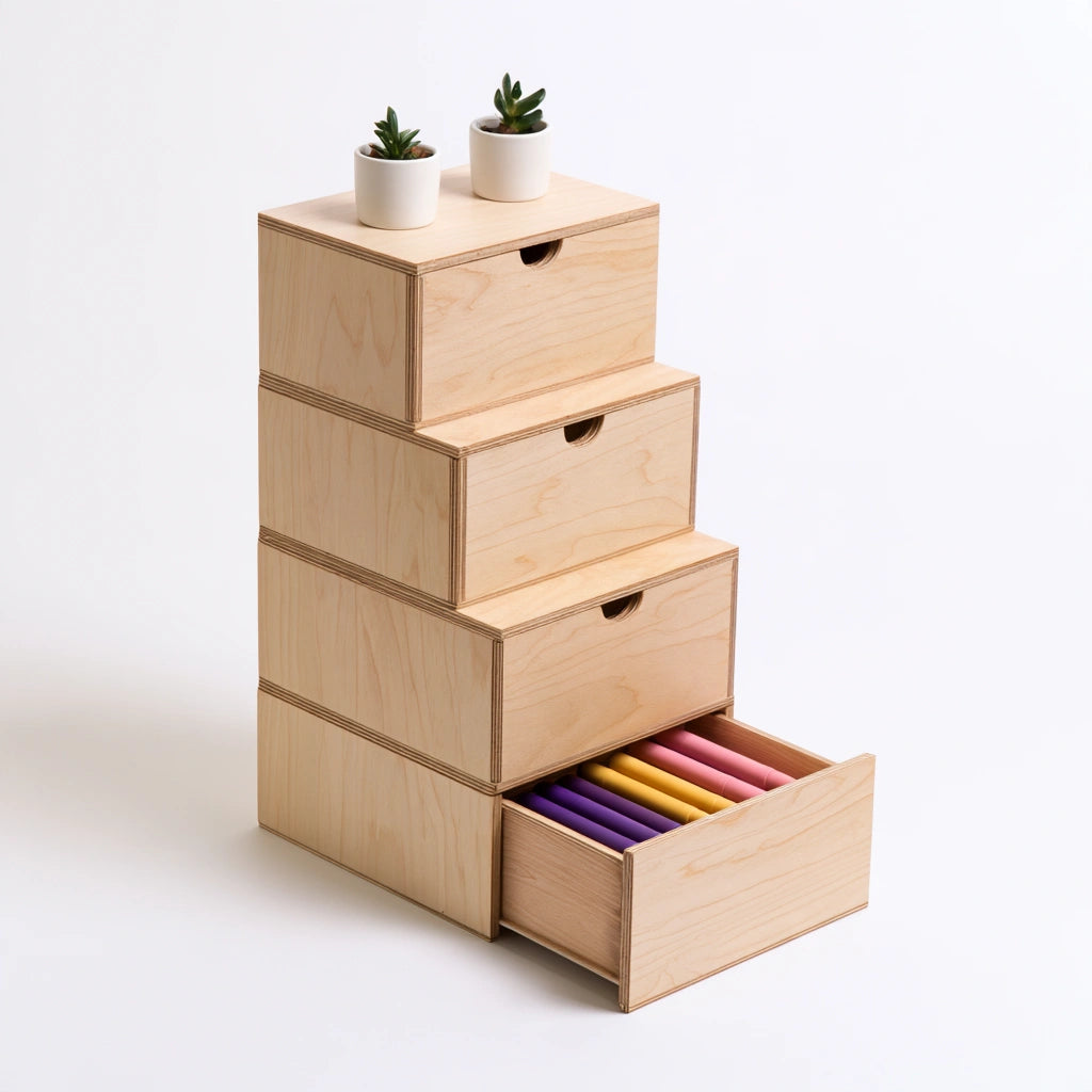 Moderner Schreibtisch, aus Holz, mit fünf Ebenen, Farbe: hellbraun