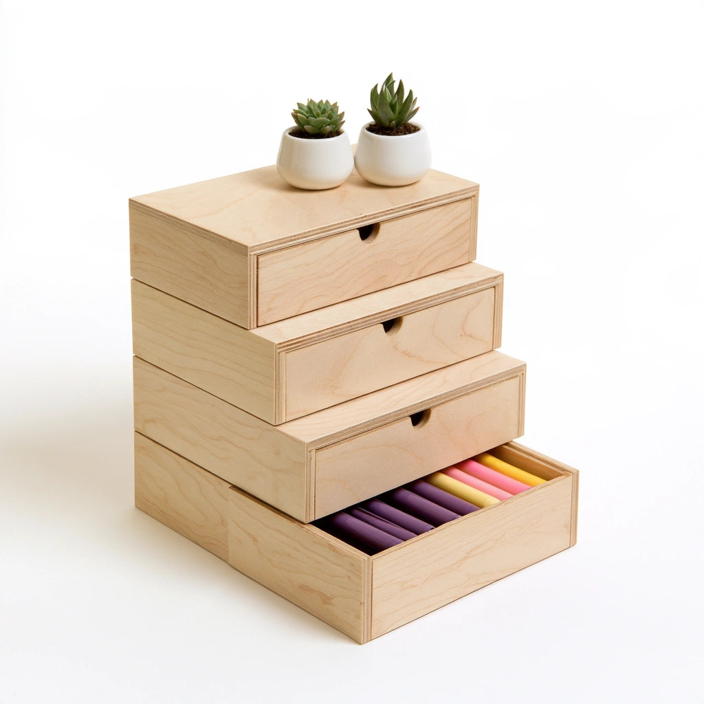 Moderner Schreibtisch, aus Holz, mit fünf Ebenen, Farbe: hellbraun