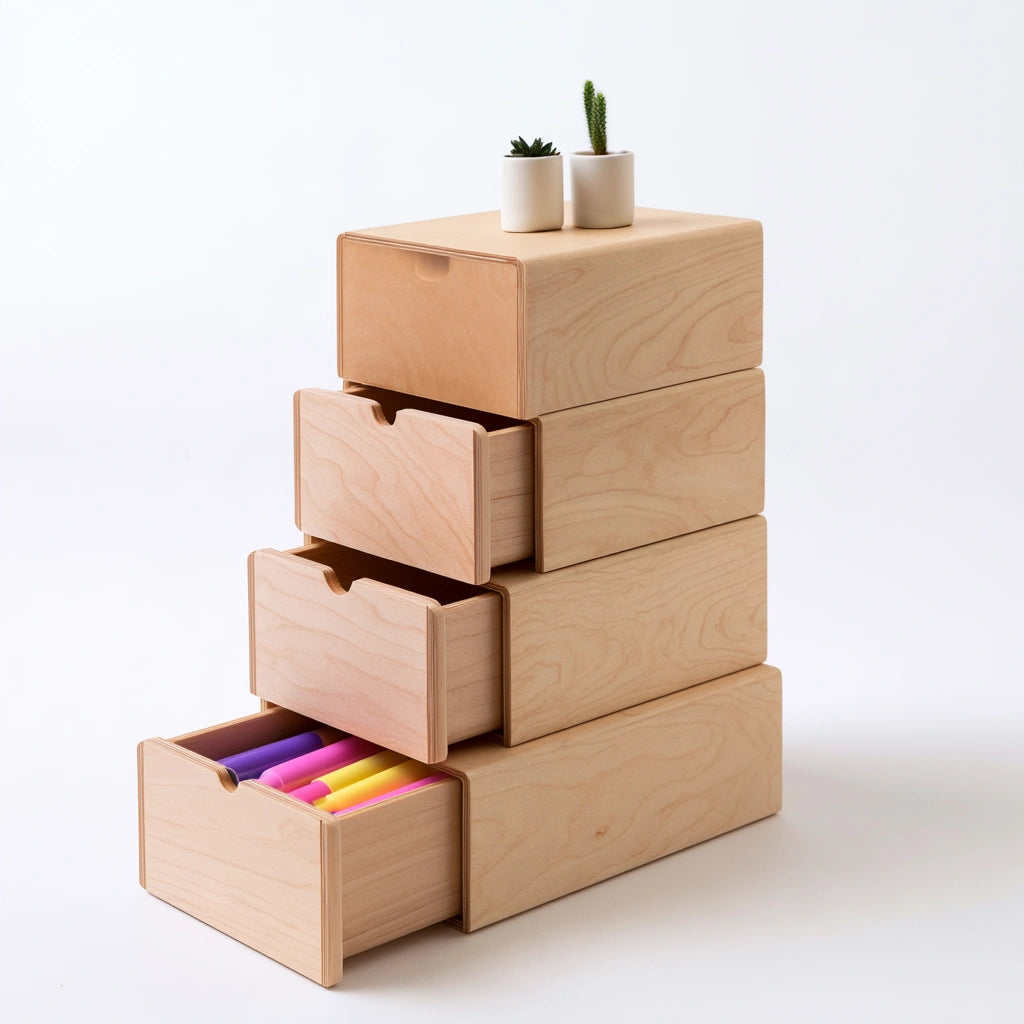 Moderner Schreibtisch, aus Holz, mit fünf Ebenen, Farbe: hellbraun
