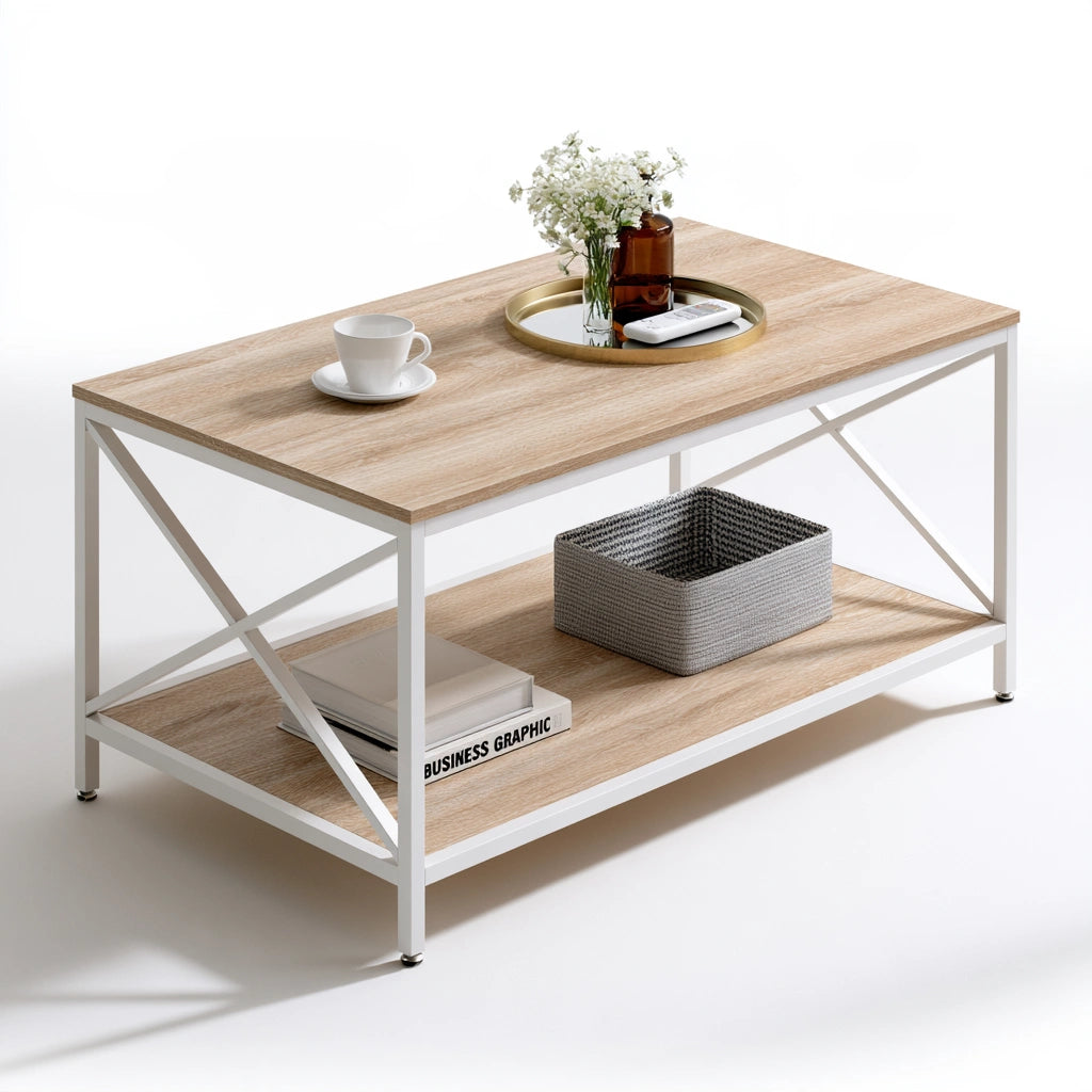 Couchtisch mit zwei Ebenen, aus Holz, mit zwei Ebenen, Farbe: hellbraun