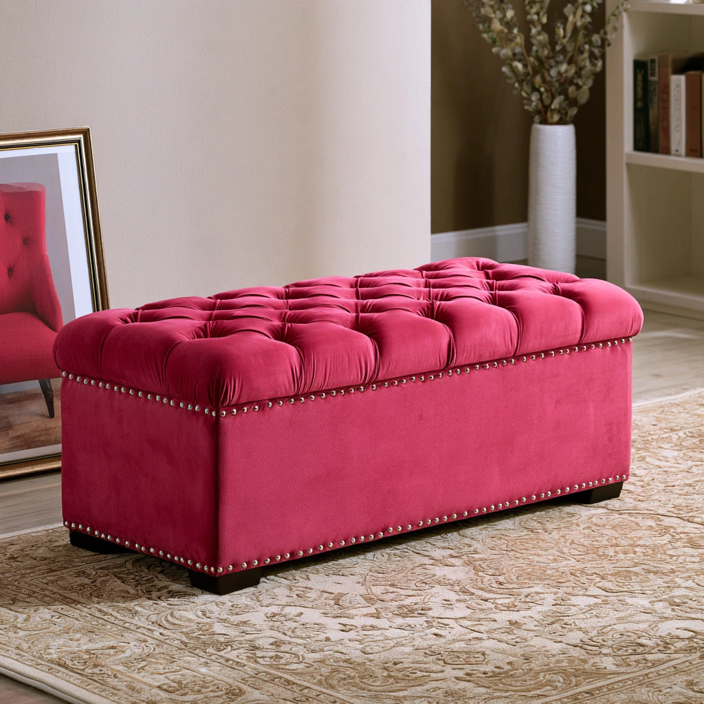 Gepolsterte Sitzbank mit Stauraum, mit Stoffbezug, mit Stauraum, Farbe: rosa