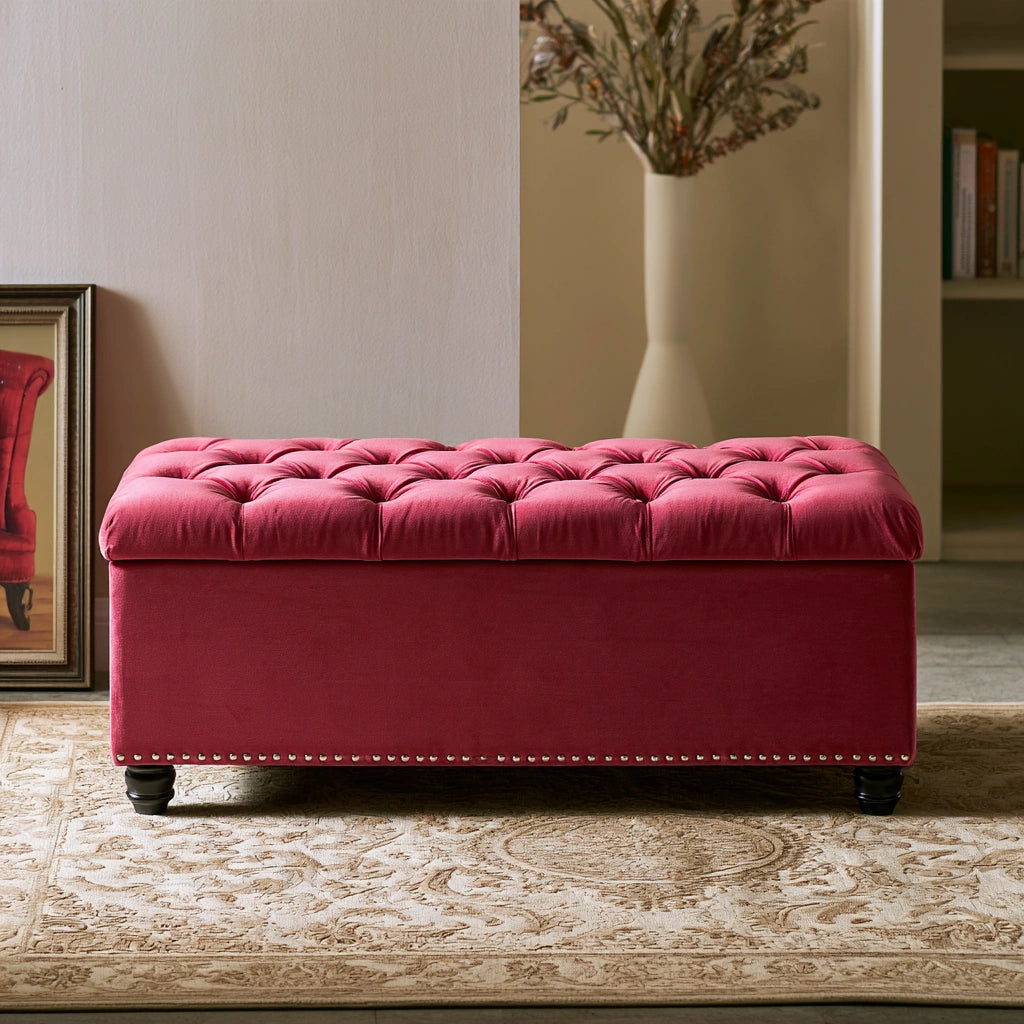 Gepolsterte Sitzbank mit Stauraum, mit Stoffbezug, mit Stauraum, Farbe: rosa