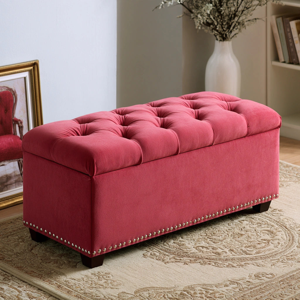 Gepolsterte Sitzbank mit Stauraum, mit Stoffbezug, mit Stauraum, Farbe: rosa